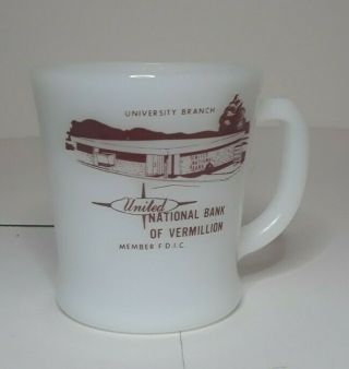 Vtg Fire King Anchor Hocking United National Bank Of Vermillion Coffee Cup Mug