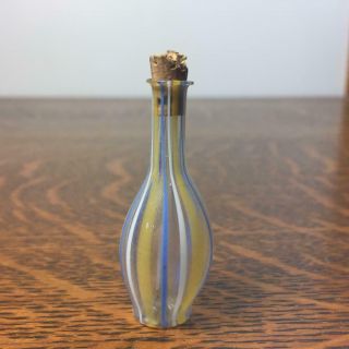 Vintage Tiny Miniature 2 1/4 " Blown Striped Glass Perfume Bottle Cork Stopper