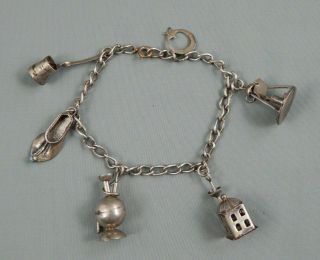 Vintage Persian Turkish 800 Silver Charm Bracelet Slipper Temple Hookah 7 "