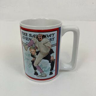 Vtg 100th Year Of Baseball Norman Rockwell Mug Saturday Evening Post The Wind - Up