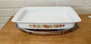 VINTAGE CORNING WARE P - 332 SPICE OF LIFE CASSEROLE WITH METAL CRADLE 2