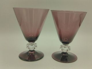 Bryce Glass Wilmington Purple W/ Cube Stem 945 Water Goblets (2)