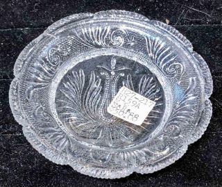 Small Antique Lacy Glass Cup Plate,  " Flower,  Leaf ",  Lr - 159a,  C.  1835