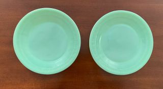 Vintage Fire King Jadeite Jane Ray Green Ribbed Set Of 2 9 " Dinner Plates