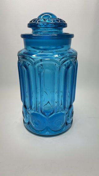 Vintage Retro Le Smith Blue Large Size 11.  5 " Moon And Stars Canister With Lid