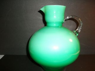 Vintage,  Rare,  Italian Empoli Lime Green Murano Cased Art Glass Pitcher