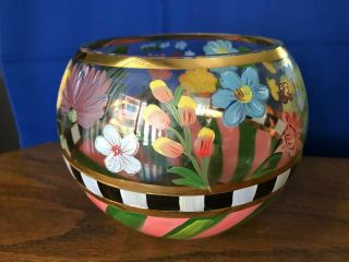 Mackenzie - Childs Flower Market Glass Globe Vase Courtly Check Hand Painted