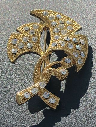 Clear Rhinestone Goldtone Designer Flower Vintage Brooch Pin