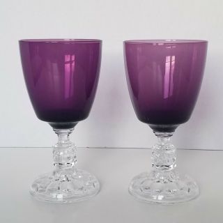 Vintage FOSTORIA American Lady Amethyst Stem Water Goblets - Set of 2 2