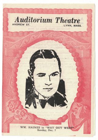 1920 - 30s Movie Program - Auditorium - Lynn Ma - William Haines Way Out West