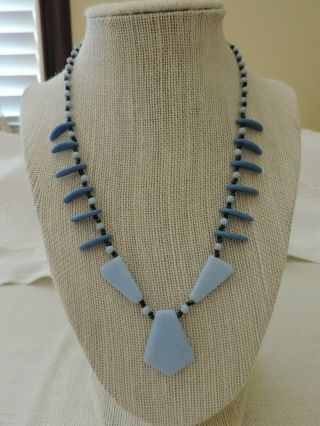 Vintage Art Deco Blue Glass Bead Necklace 1930 - 40s 18 "