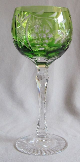 Wine Hock Glass Goblet Bayel Crystal Vineyard Grape Pattern - Green 7 5/8 "