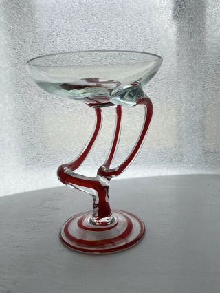 Candy Cane Red Jellyfish Octopus JOZEFINA KROSNO ART GLASS COMPOTE Vase 2