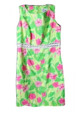 Lilly Pulitzer Vintage 1990s Lime Green Pink Floral Dress Size 2