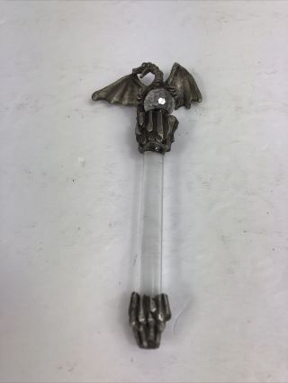 Vintage Winged Dragon Holding Crystal Ball Long Crystal Fantasy Pewter Scepter