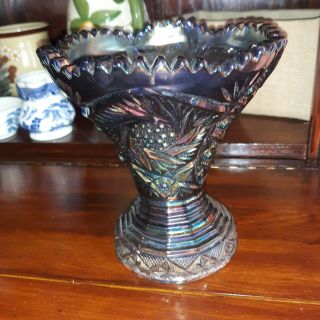 Vintage L.  E.  Smith Carnival Glass Vase Comet Stars Saw Tooth Iridescent Blue