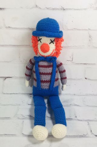 Vintage Clown Handmade Crocheted Creepy Clown Boom - Boom Doll Circus Blue Stuffed