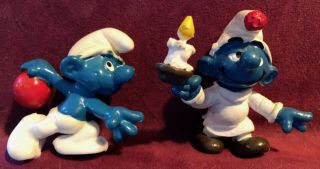 21 Vintage Smurfs Bowler & Sleeper With Candle Schleich Peyo C 1980