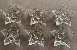 Set Of 6 Vintage Hazel Atlas Clear Glass 5 Point Star Candle Stick Holders