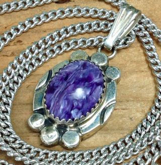 Vintage Sharon Cisco Navajo Sterling Silver Purple Stone Pendant Necklace (e28)