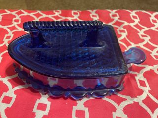 Vintage Cobalt Blue Imperial Glass Sad/flat Iron Cheese - Butter - Candy Dish & Lid