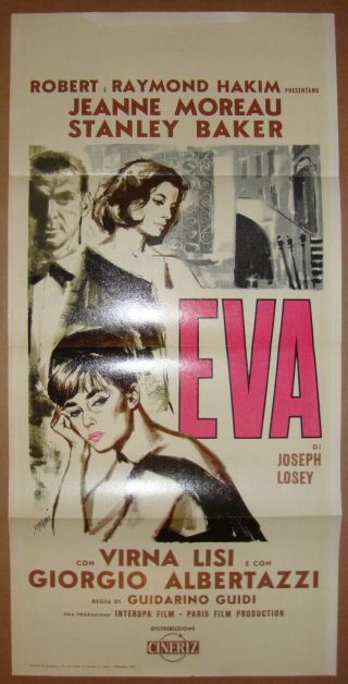 Eva - J.  Losey - Jeanne Moreau - Virna Lisi - S.  Baker - Art By Symeoni - Locandina (13x28 Inc