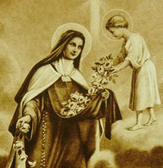 Jesus Giving Roses To St Therese Lisieux Vintage French Holy Prayer Card Boumard