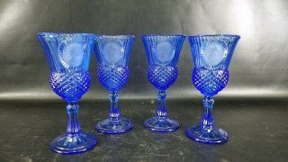 4 Avon Fostoria Cobalt Blue Glass George Martha Washington Colonial Goblets Euc
