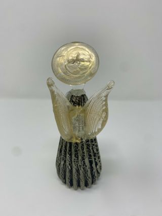 Vtg Murano Italy Art Glass Black Fleck Angel Figurine Candle Holder Gold Silver 3