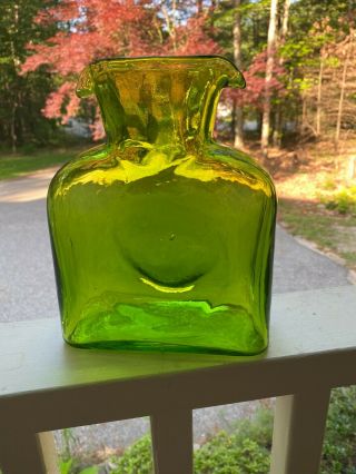 Vintage Blenko Double Spout Water Pitcher Carafe Jug Green Art Glass