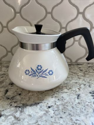 LIMITED CORNING WARE 6 CUP BLUE CORNFLOWER P - 104 SPICE OF LIFE TEA POT/LID 2