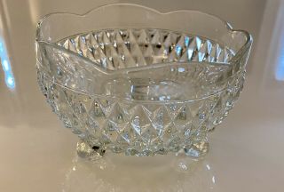 Vintage Anchor Hocking Diamond Cut Wexford Clear Glass Footed Candy Dish.