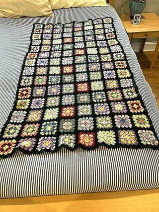 Vintage Wool Granny Square Crochet Small Squares 30 X 54 Throw Afghan Bin