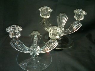 Vintage Tiffin Glass Williamsburg Art Deco Candle Holders Pair