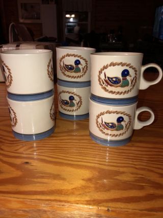 Vintage Set Of 6 Mallard Duck Decoy Theme Coffee Mugs By Epoch,  Korea