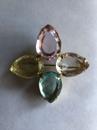 Vintage Avon Brooch Pin Pastel Colored Teardrops With Gold Prongs