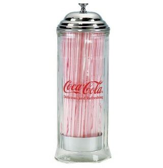 Vintage Coca Cola Straw Dispenser Glass Holder Jar Coke Bottle Soda Drink Diner