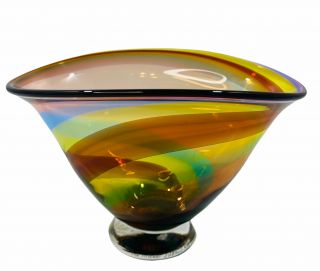 Vas Vitreum Multi Color Swirl Glass Art Vase Sweden Sticker Marked Unique