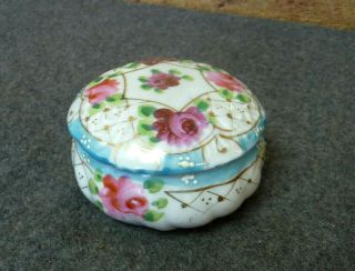Vintage Handpainted Porcelain Floral Trinket Box With Lid Japan