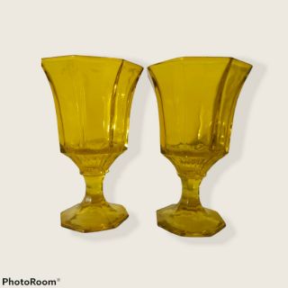 Vintage Set Of Two Canary Yellow Goblets (glow)