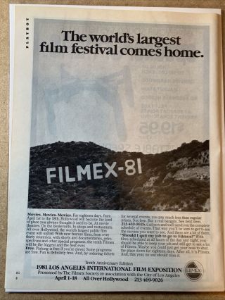 Vintage Print Ad - Filmex 81 - 1981 The Los Angeles Film Festival 8x10 - Playboy