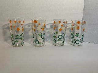 Vintage Mcm Polka Dot Drinking Glasses - Orange Green White - Set Of 4