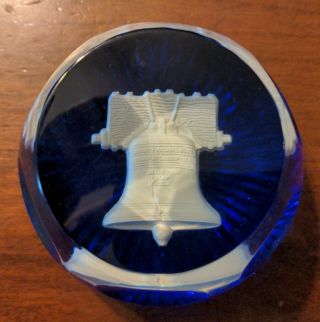 Baccarat Liberty Bell Paperweight Cobalt Blue Glass Sulphide