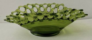 Vintage Westmoreland Green Glass Open Doric Lace Edge Oval Centerpiece Bowl