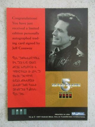 VTG 1997 BABYLON 5 SEASON 4 ZACK ALLAN JEFF CONAWAY AUTOGRAPH CARD SKYBOX 2