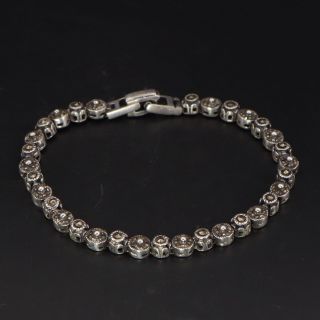 Vtg Sterling Silver - Art Deco Style Marcasite Chain Link 7 " Bracelet - 14g