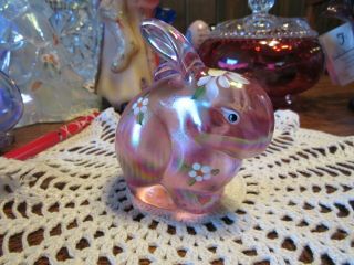 Fenton Hand Painted Pink Bunny Signed By S.  Miller