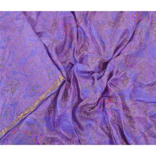 Sanskriti Vintage Purple Sarees Pure Silk Fabric Craft Printed Zari Border Sari