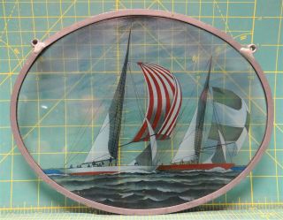Vintage 1981 Glassmasters Sailboat Boat Racing Stained Glass Suncatcher 9½ X 7½ "