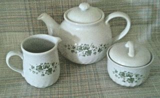 Corelle Coordinates " Callaway " Ivy Pattern Teapot With Creamer And Sugar Bowl